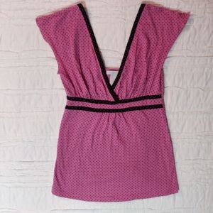 Pink and black polka dot shirt